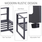 Grey outdoor chair base with slat-style top and adjustable feet for stability