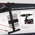 Black adjustable sit-up bench frame with padded arm handles and thigh support pads