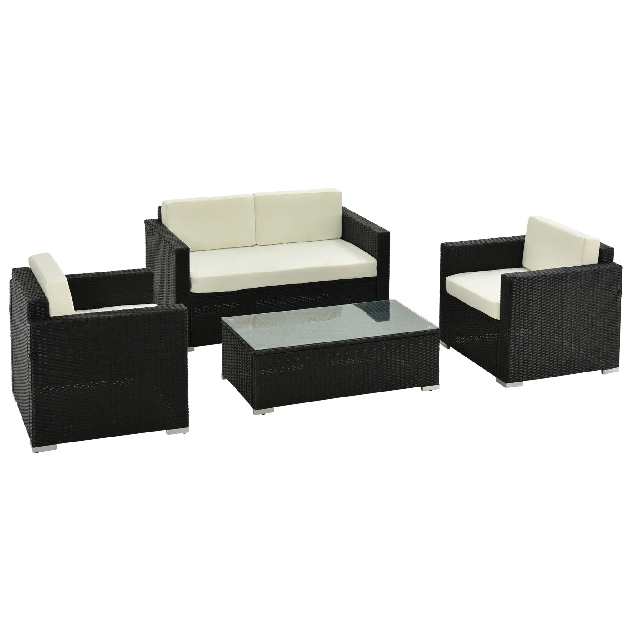 4-Seater Rattan Sofa Set Garden Rattan Furniture Wicker Steel Chair Seat Furniture Patio Rattan Garden Sofa Black - Bobobiy