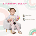 Grey toddler armchair with armrests and light wood legs, child sitting