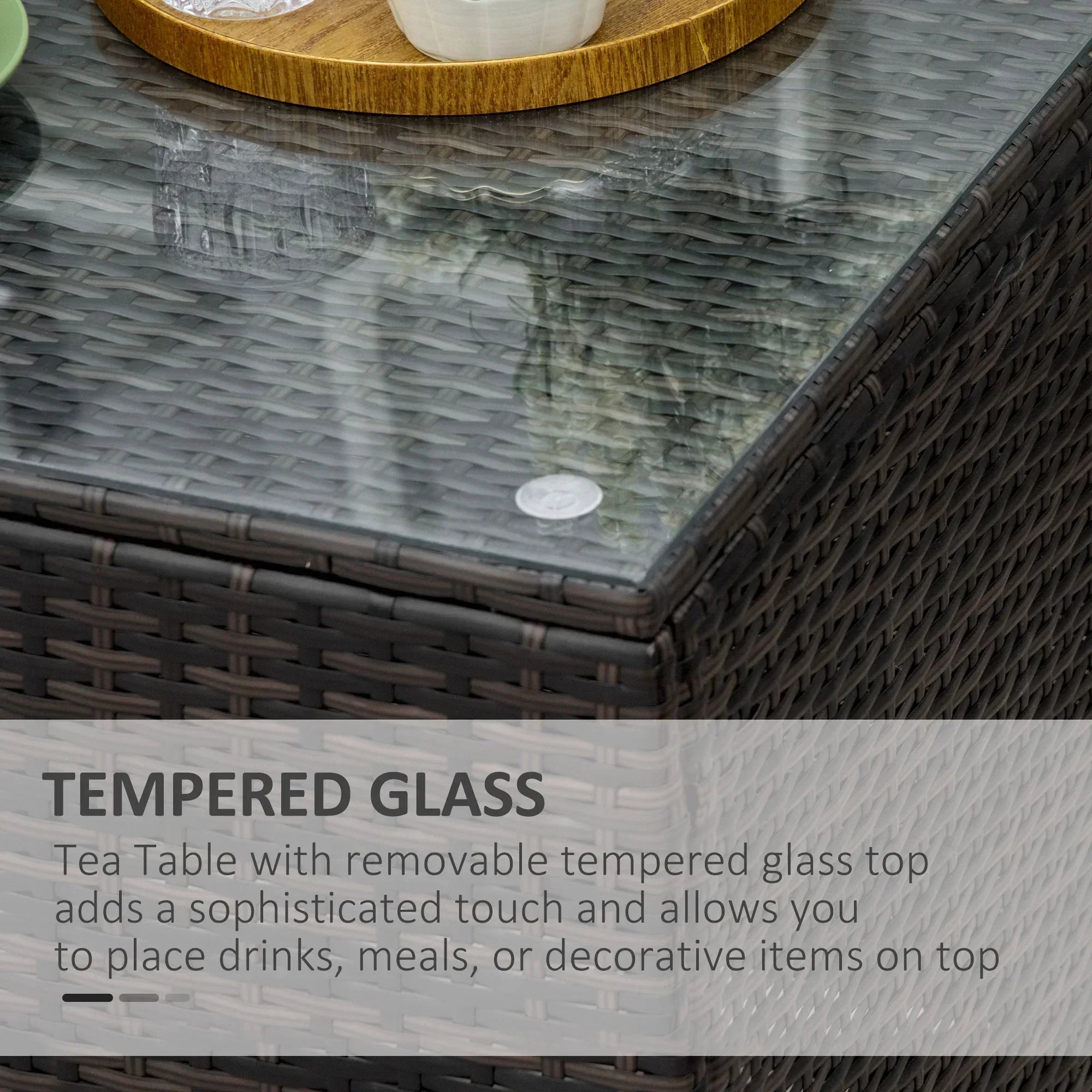 Rattan Garden Furniture Side Table Patio Frame Tempered Glass New - Brown - Bobobiy