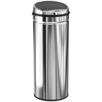 Silver stainless steel sensor trash bin with round black lid