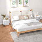 Bedside table with two drawers, white and grey cabinet, gold frame