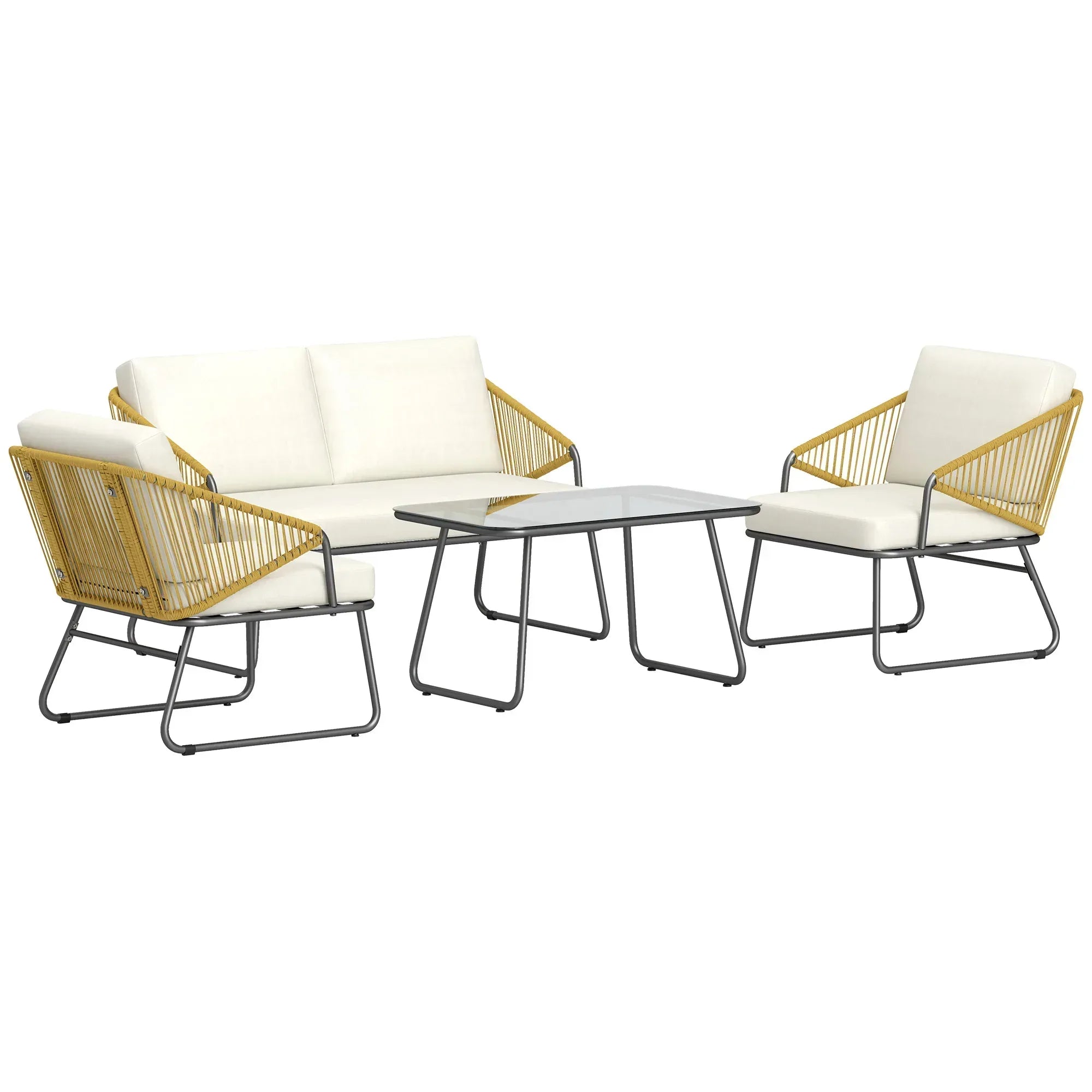 Four-Piece Rattan Strong Panel Outdoor Sofa Set - Natural - Bobobiy