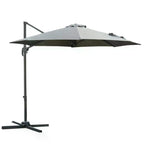 Charcoal grey cantilever offset parasol with dark base and cross legs