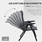 Grey chair with 7-level adjustable backrest and curved armrests on a folding frame
