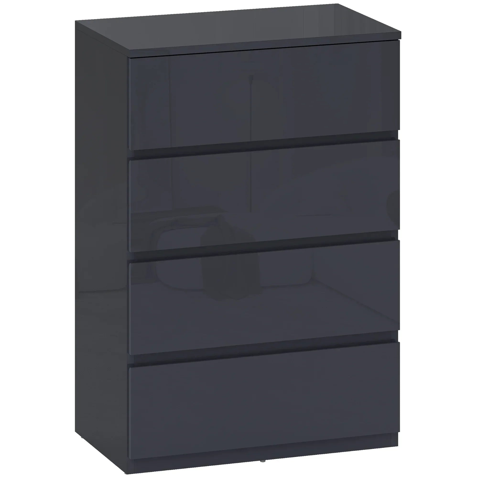 High Gloss Chest of Drawers, 4-Drawer Storage Cabinets, Modern Dresser for Bedroom, Grey - Bobobiy