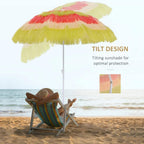 Tilt beach parasol with fringed multicolour canopy and white tilting pole