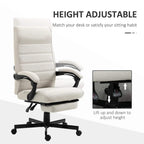 Cream white fabric chair with adjustable height mechanism, curved back, and rolling base.