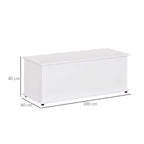 White flip-top storage chest with hinged lid, shown in side view on short legs.