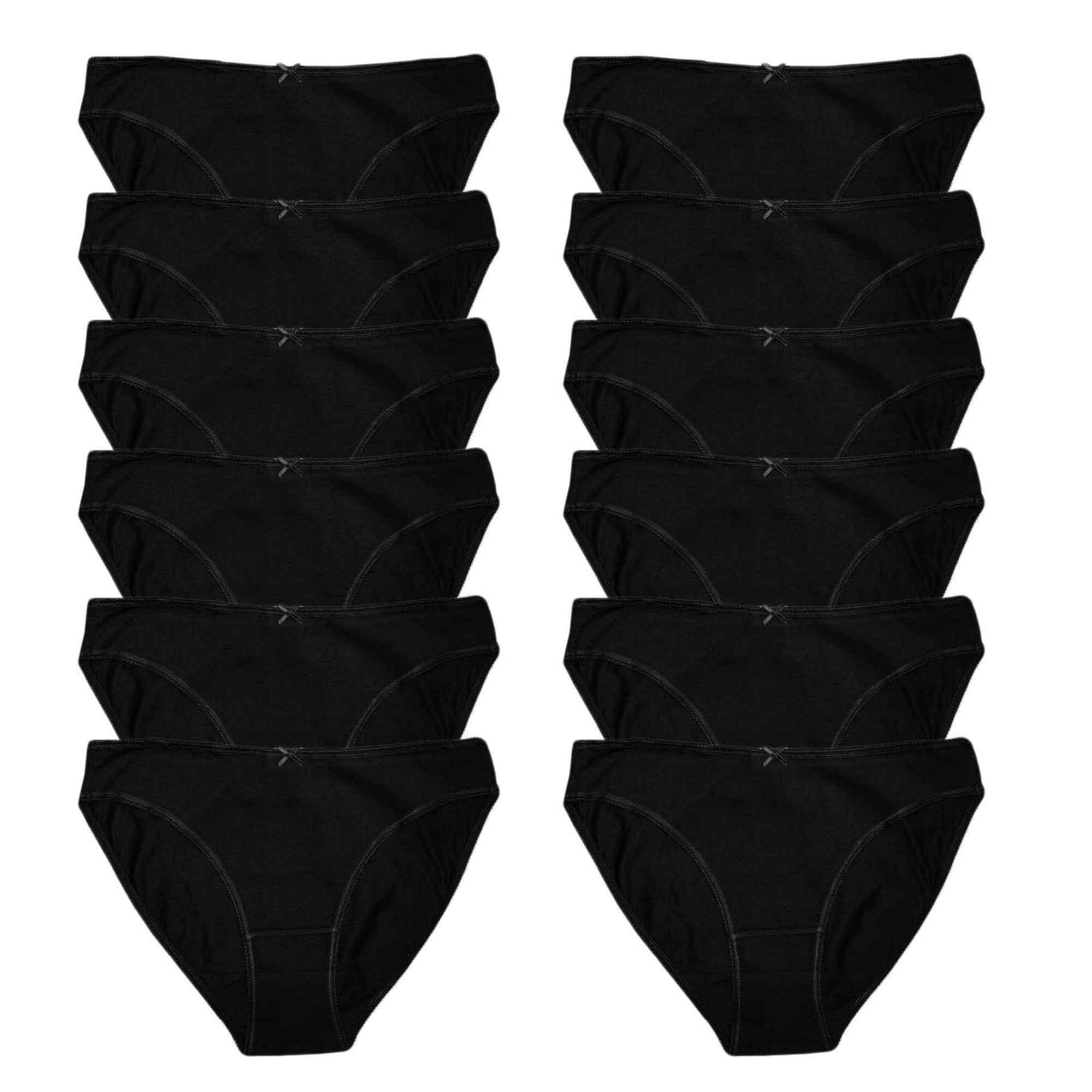 pack-of-12-womens-100-percent-cotton-high-leg-bikini-briefs-comfortable-stretch-waistband-hypoallergenic-breathable-underwear-multipack-black-white-uk-sizes-10-20-by-daisy-dreamer-bla - Bobobiy