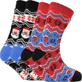 Pack of 2 Men's Festive Xmas Chunky Knit Slipper Socks with Grips Thick Warm Non-Slip Indoor Bed Socks Gift