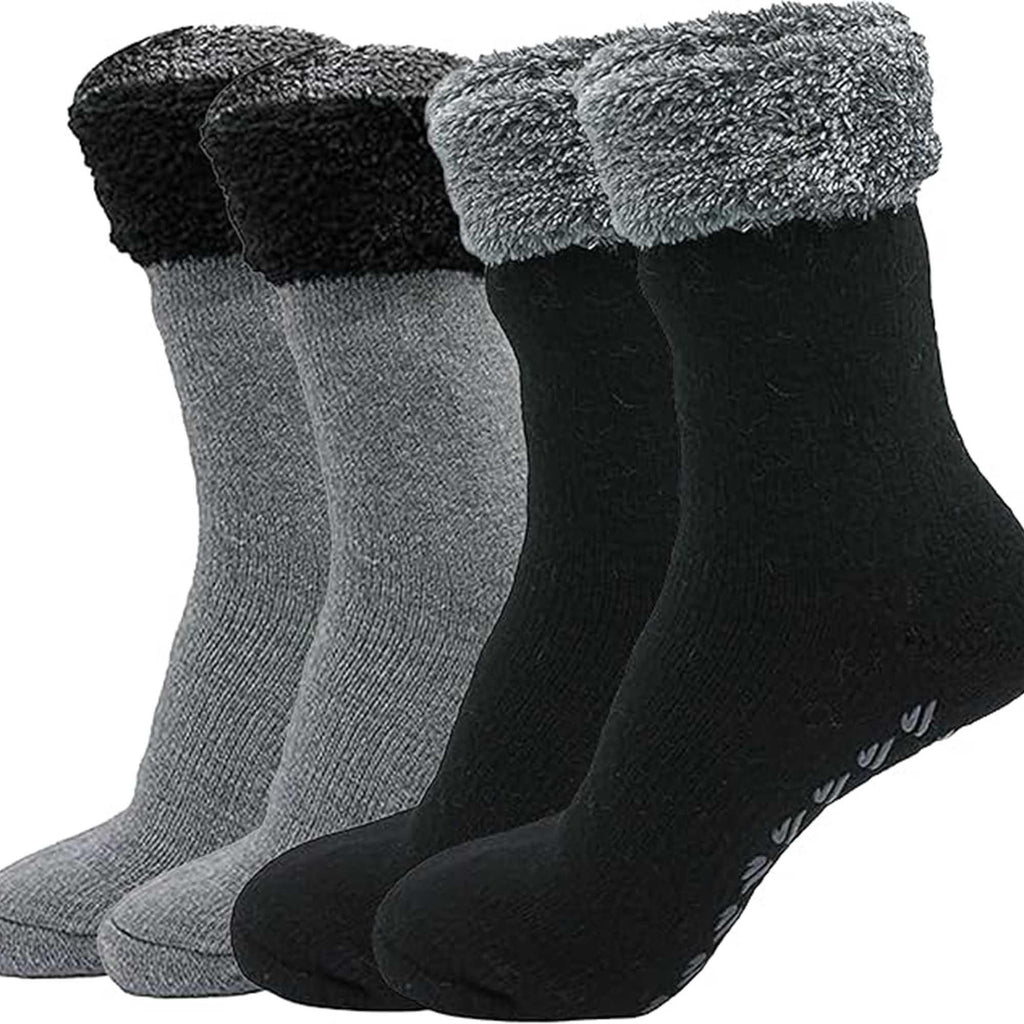 pack-of-2-women-s-feather-soft-tot-slipper-socks-with-anti-slip-grips-fleece-lined-cozy-winter-indoor-lounge-socks-by-sock-stack-uk-4-7-black-grey-socks-1177103759 - Bobobiy