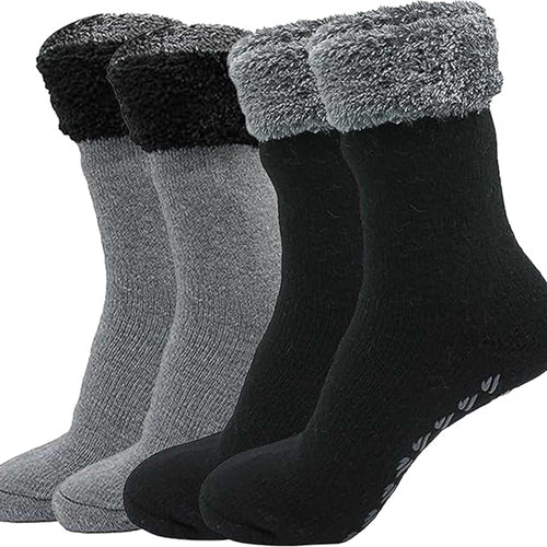 pack-of-2-women-s-feather-soft-tot-slipper-socks-with-anti-slip-grips-fleece-lined-cozy-winter-indoor-lounge-socks-by-sock-stack-uk-4-7-black-grey-socks-1177103759 - Bobobiy