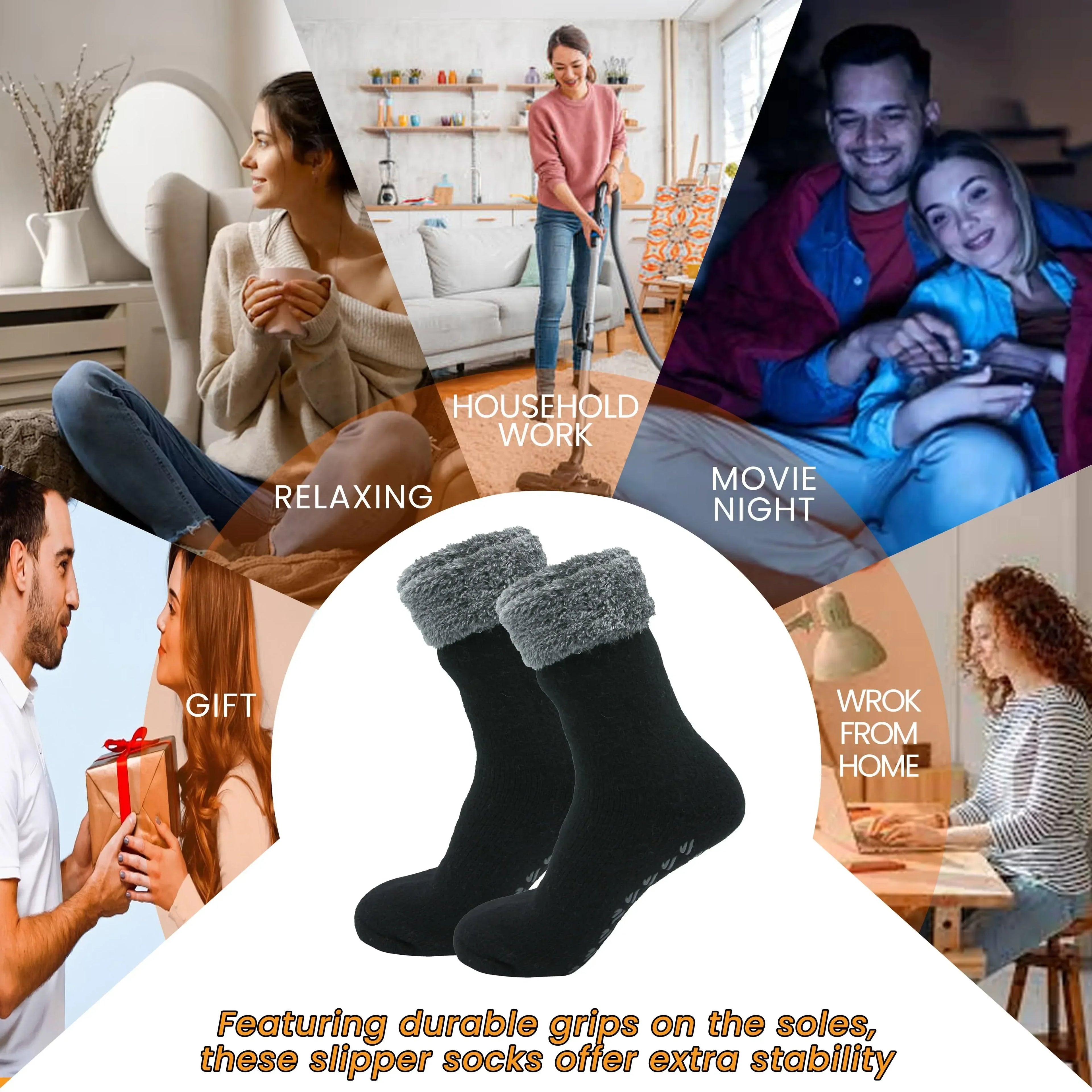 pack-of-2-women-s-feather-soft-tot-slipper-socks-with-anti-slip-grips-fleece-lined-cozy-winter-indoor-lounge-socks-by-sock-stack-uk-4-7-black-grey-socks-1177103762 - Bobobiy