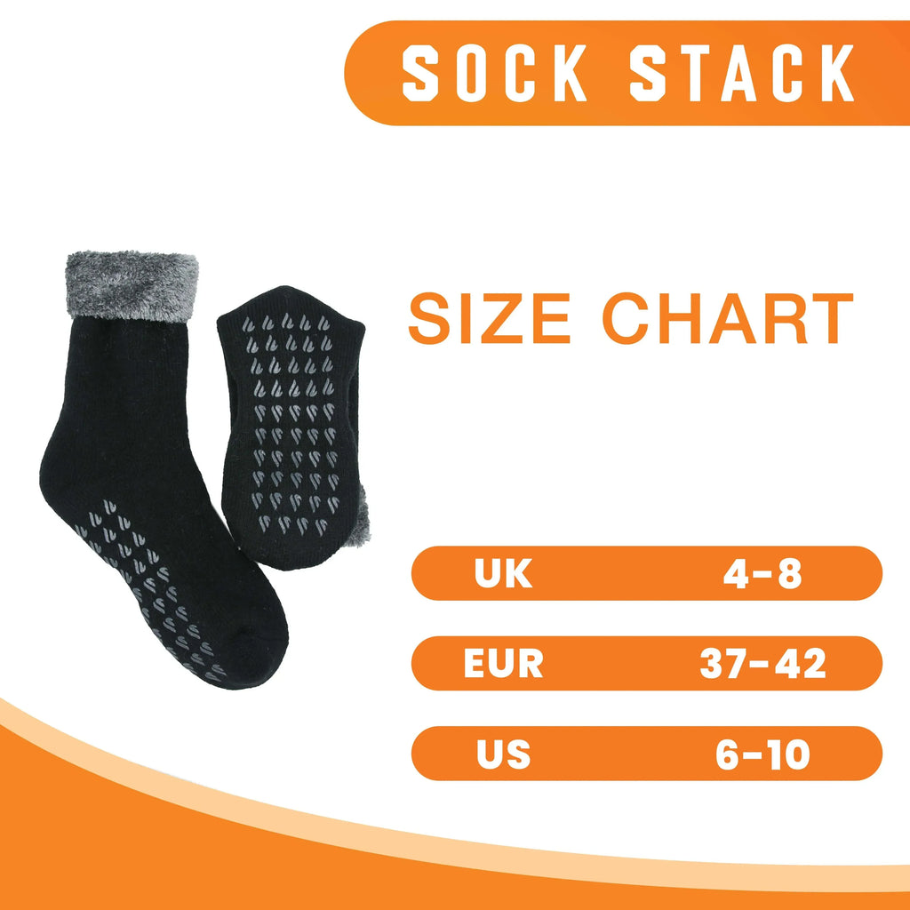 pack-of-2-women-s-feather-soft-tot-slipper-socks-with-anti-slip-grips-fleece-lined-cozy-winter-indoor-lounge-socks-by-sock-stack-uk-4-7-black-grey-socks-1177103763 - Bobobiy