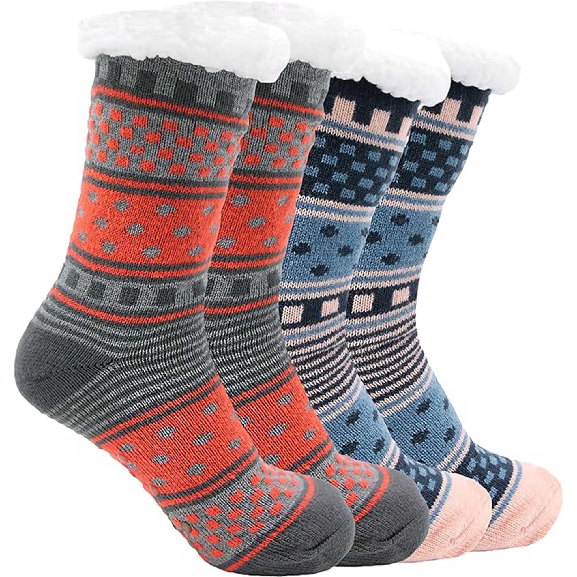 pack-of-2-women-s-fur-lined-chunky-slipper-socks-soft-warm-cozy-winter-non-slip-knitted-lounge-bed-socks-by-socks-stack-assorted-socks-1177103803 - Bobobiy