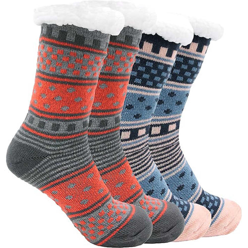 pack-of-2-women-s-fur-lined-chunky-slipper-socks-soft-warm-cozy-winter-non-slip-knitted-lounge-bed-socks-by-socks-stack-assorted-socks-1177103803 - Bobobiy