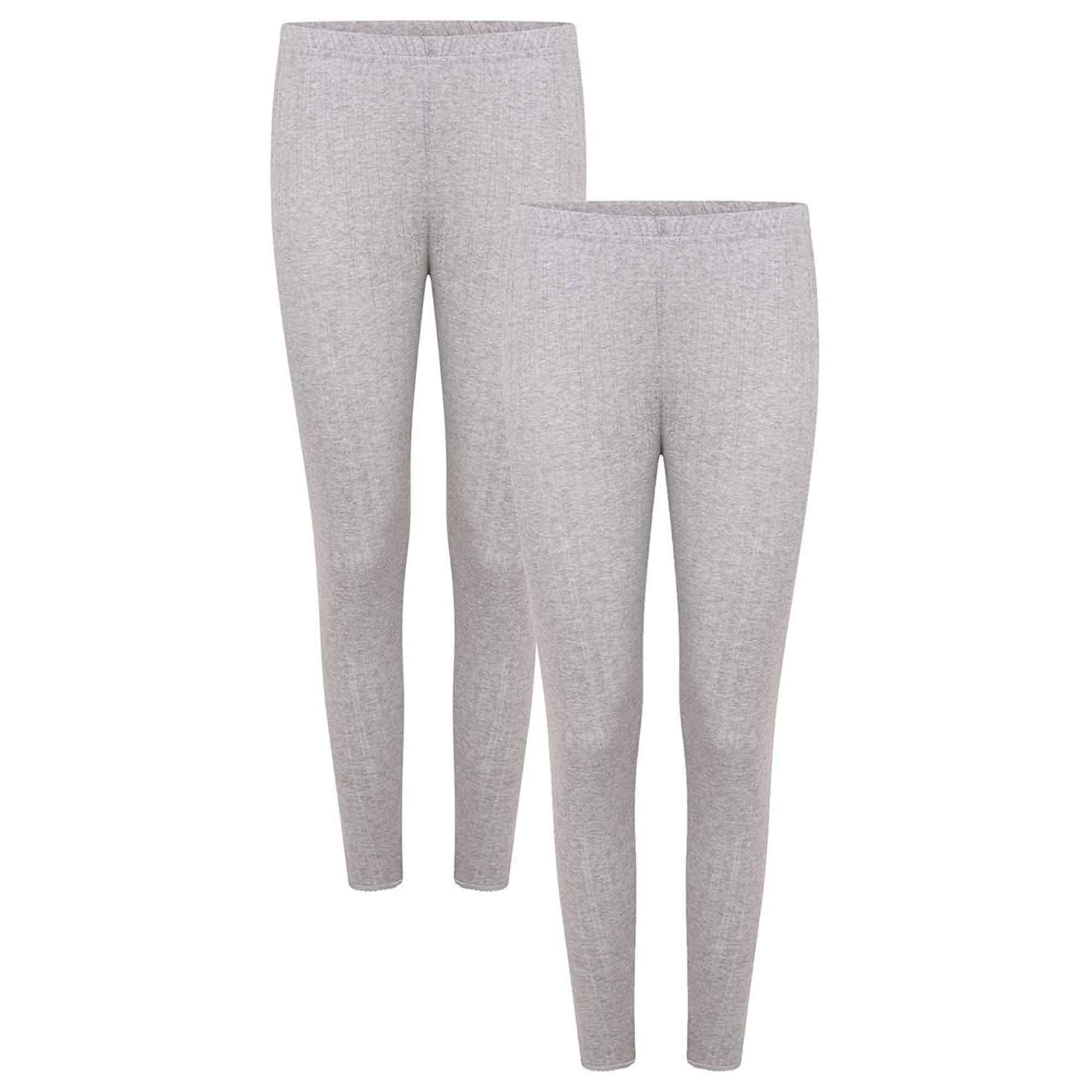 pack-of-2-womens-thermal-pants-advanced-insulating-yarn-cotton-rich-ribbed-comfort-fit-for-running-hiking-workwear-in-white-grey-black-by-heatwave-thermalwear-marl-grey-10-12-thermal - Bobobiy