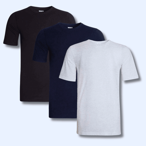 Pack of 3 Men's Plain T-Shirts Soft Breathable Cotton Polyester Blend Short Sleeve Tees Versatile Classic Colors