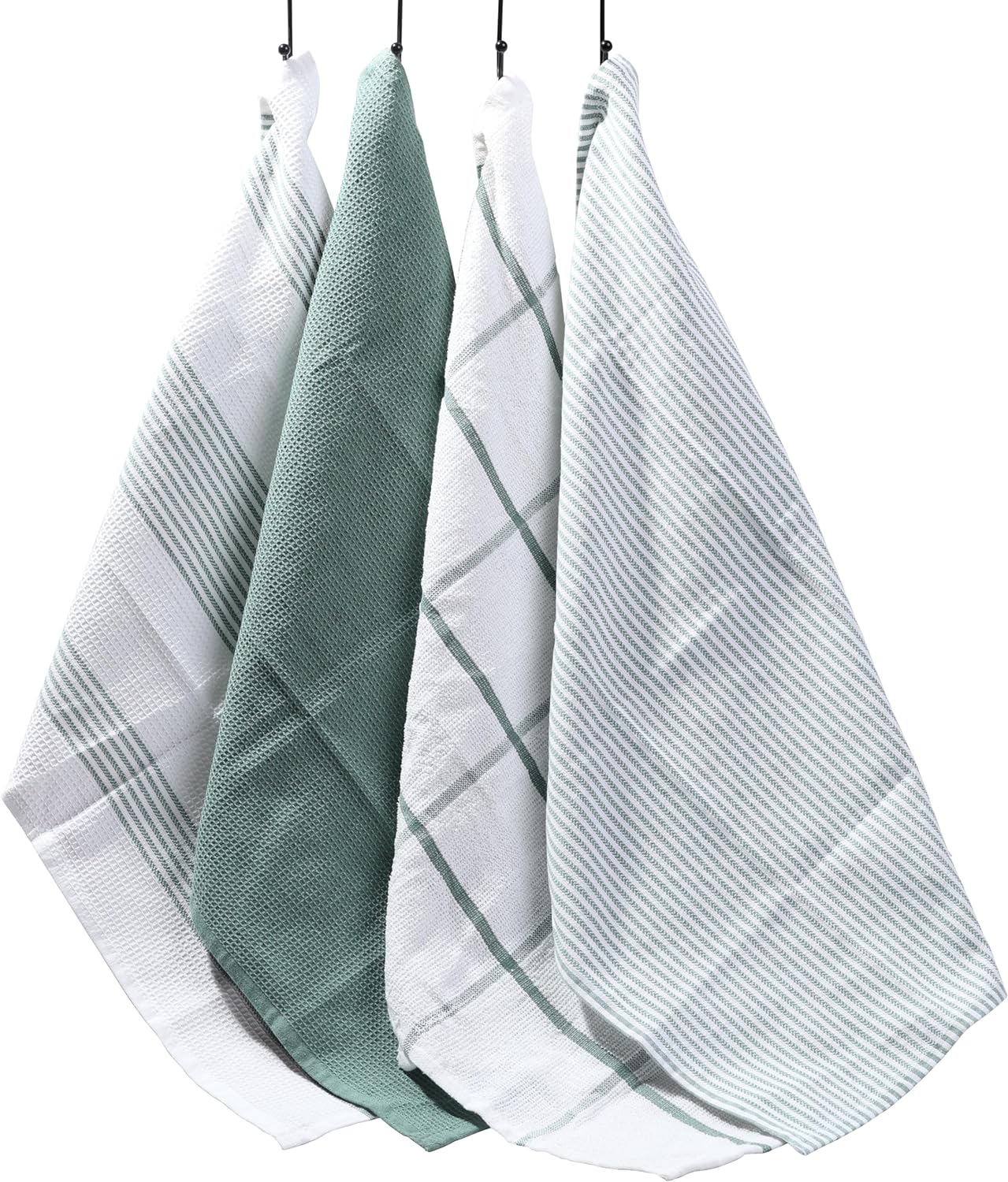 Pack of 4 Green Cotton Tea Towels for Drying Dishes and Cleaning Spills High Absorbency and Durability 65x45 cm