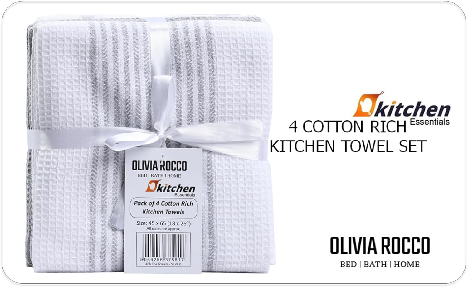 Pack of 4 Green Cotton Tea Towels for Drying Dishes and Cleaning Spills High Absorbency and Durability 65x45 cm