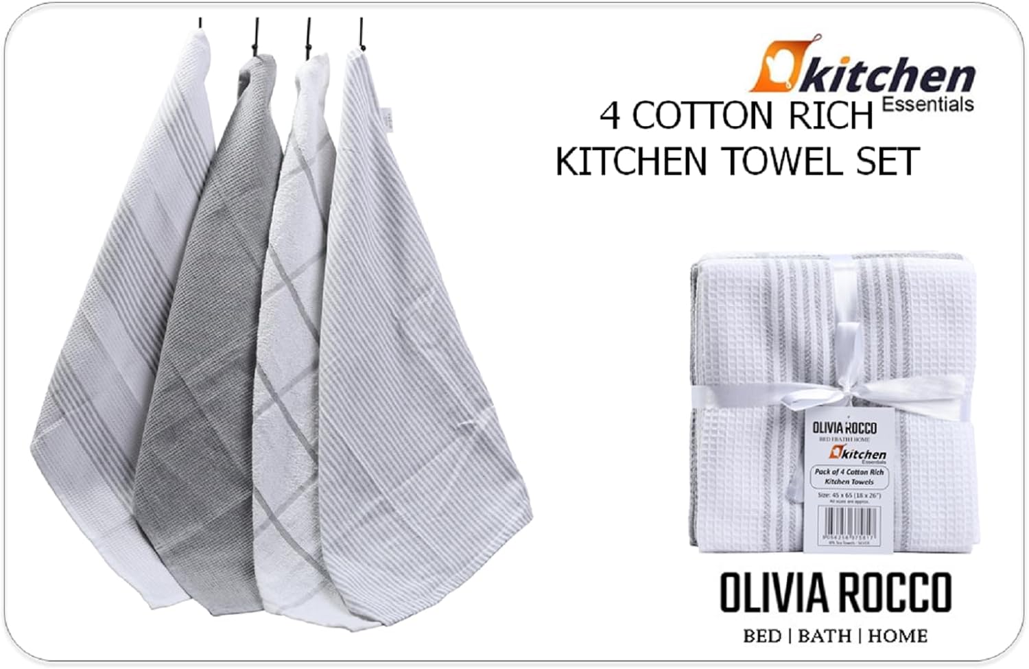 Pack of 4 Green Cotton Tea Towels for Drying Dishes and Cleaning Spills High Absorbency and Durability 65x45 cm