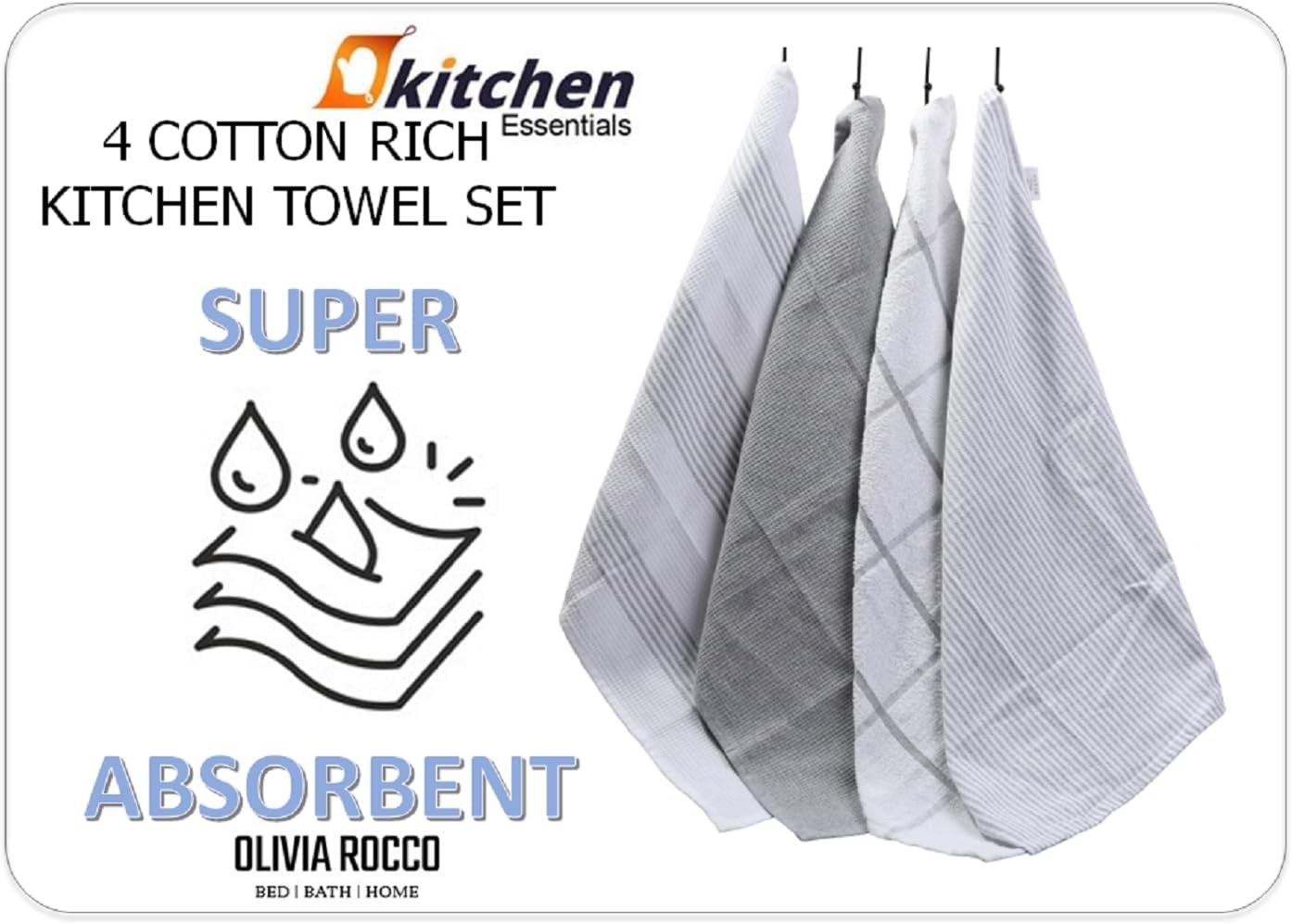 Pack of 4 Green Cotton Tea Towels for Drying Dishes and Cleaning Spills High Absorbency and Durability 65x45 cm