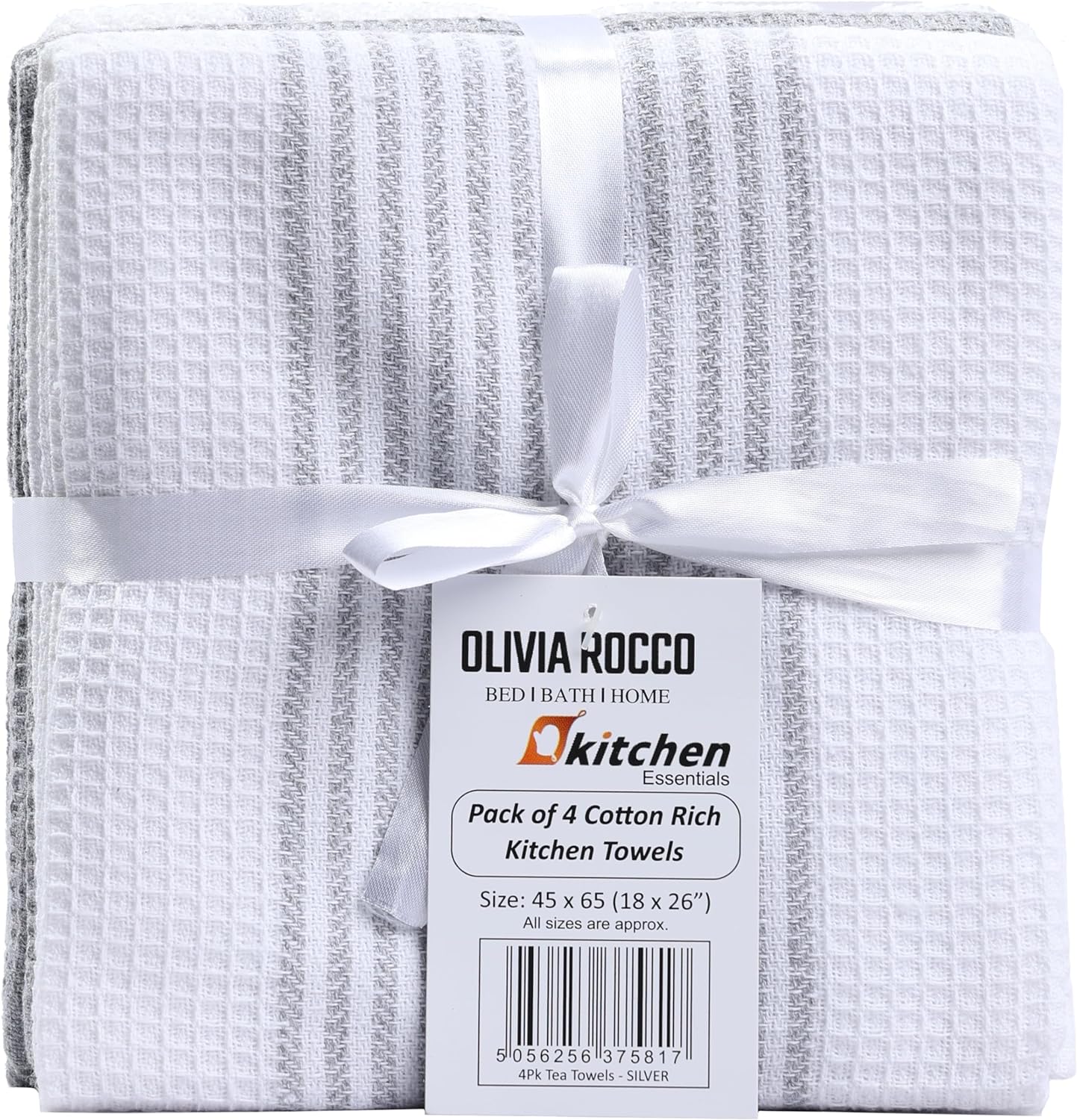 Pack of 4 Green Cotton Tea Towels for Drying Dishes and Cleaning Spills High Absorbency and Durability 65x45 cm