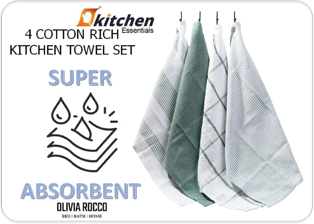 pack-of-4-green-cotton-tea-towels-for-drying-dishes-and-cleaning-spills-high-absorbency-and-durability-65x45-cm-by-olivia-rocco-tea-towel-974630725 - Bobobiy
