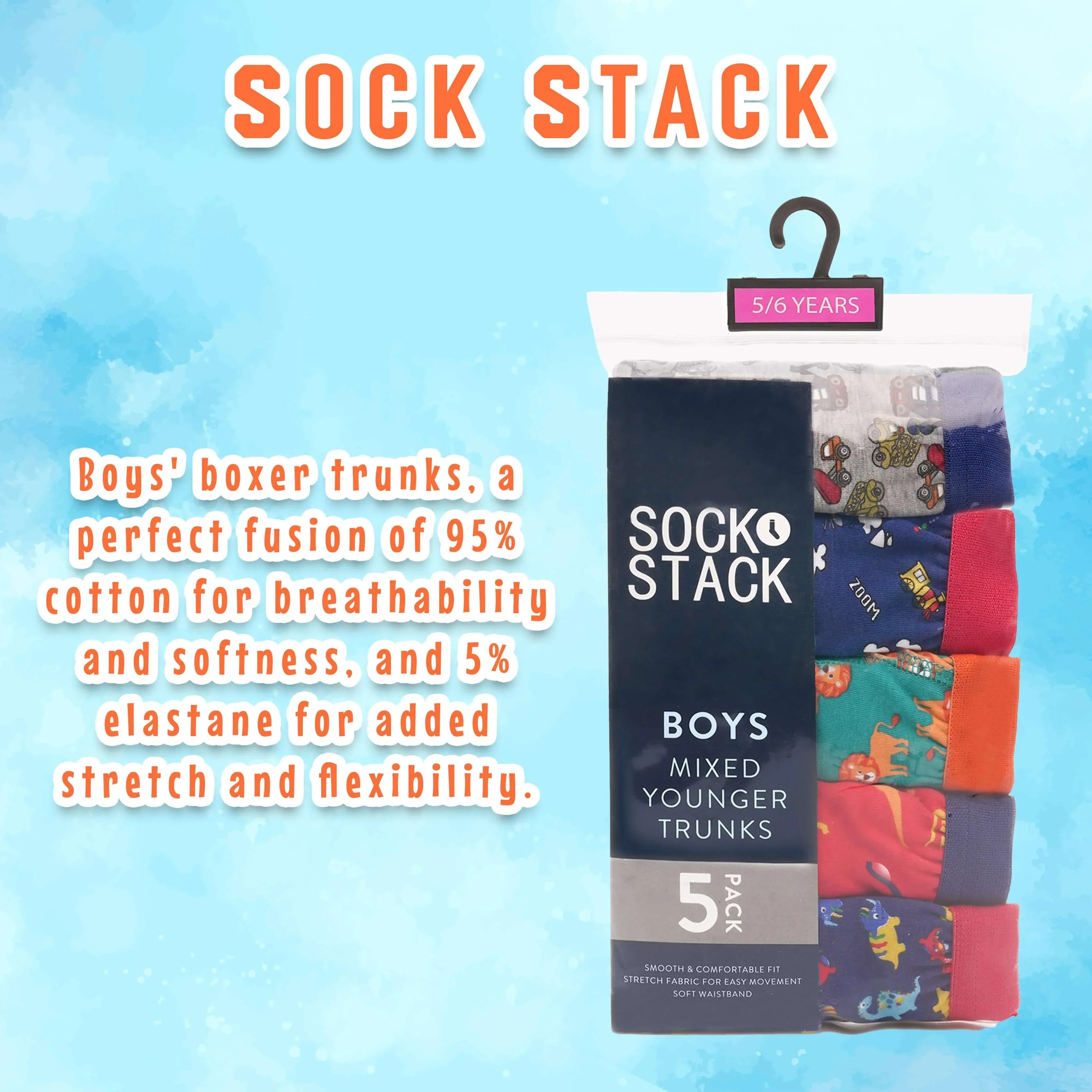 pack-of-5-boys-boxer-shorts-fun-prints-comfortable-underpants-elastic-waistband-breathable-stretchable-kids-boxer-trunks-for-everyday-wear-by-sock-stack-boxer-shorts-1176513286 - Bobobiy