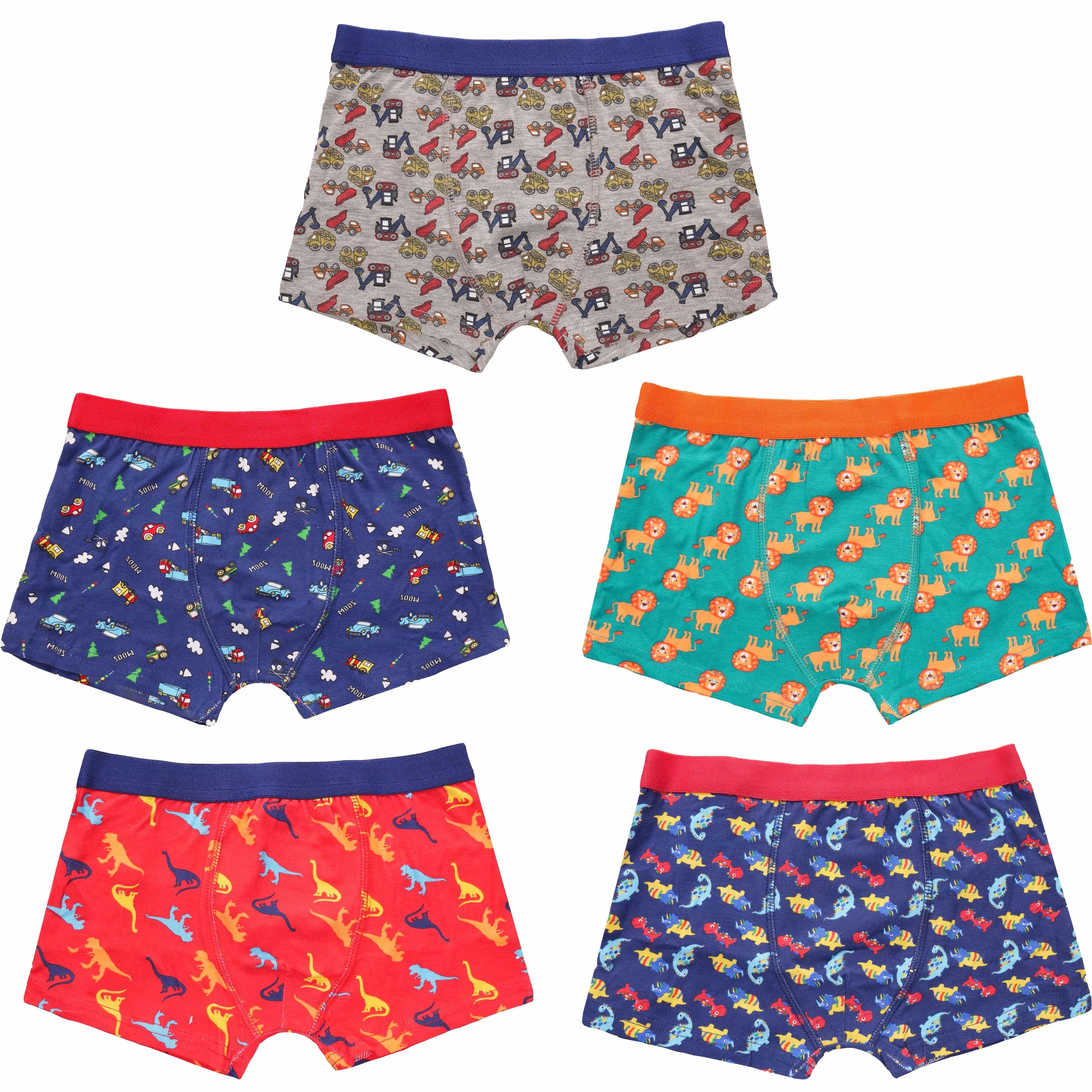 Pack of 5 Boys Boxer Shorts Fun Prints Comfortable Underpants Elastic Waistband Breathable Stretchable Kids Boxer Trunks for Everyday Wear