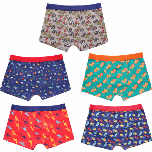 Pack of 5 Boys Boxer Shorts Fun Prints Comfortable Underpants Elastic Waistband Breathable Stretchable Kids Boxer Trunks for Everyday Wear
