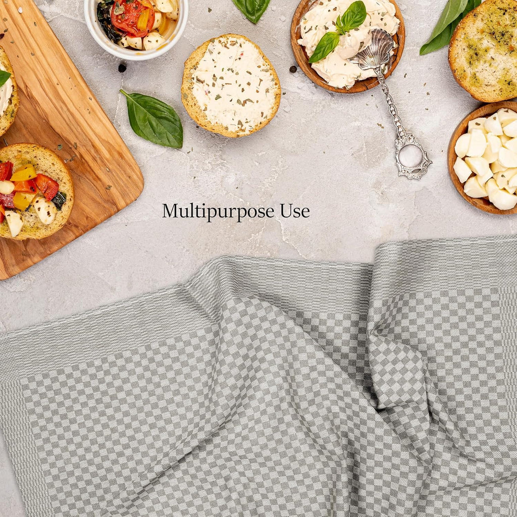 Pack of 5 Large Super Absorbent 100 Percent Cotton Tea Towels Quick Dry Durable Check Pattern Dish Cloths for Kitchen Home and Professional Use