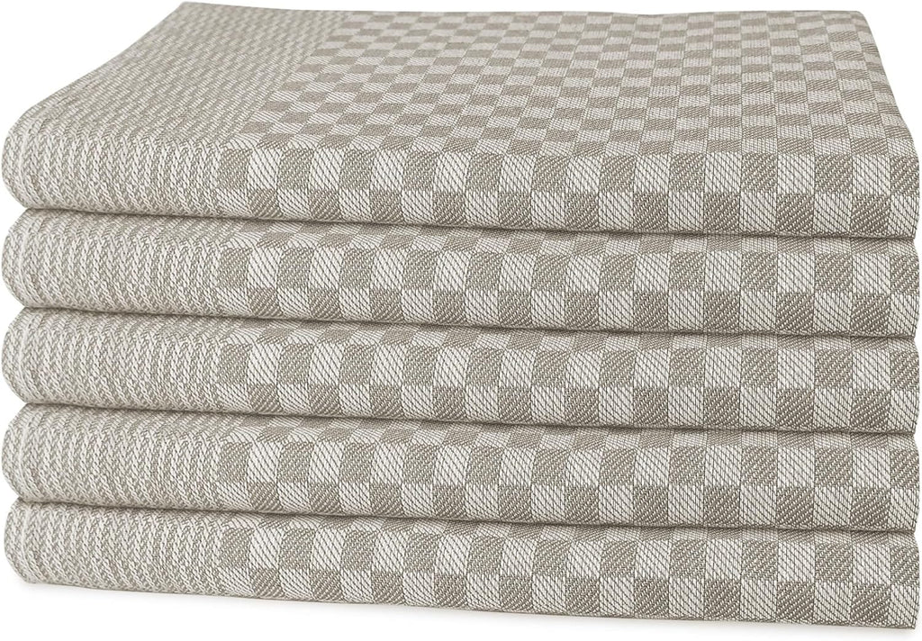 Pack of 5 Large Super Absorbent 100 Percent Cotton Tea Towels Quick Dry Durable Check Pattern Dish Cloths for Kitchen Home and Professional Use