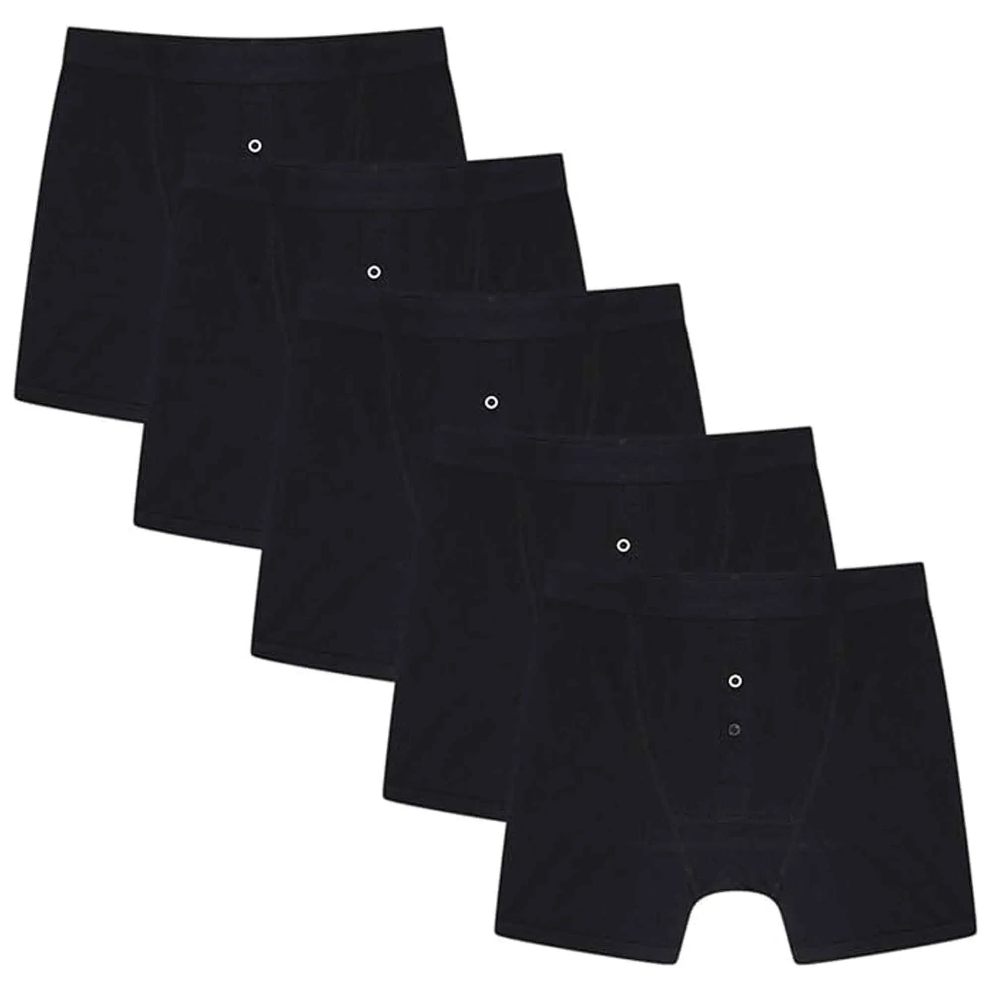 pack-of-5-men-s-cotton-boxer-shorts-button-fly-breathable-stretchy-classic-trunks-premium-comfort-everyday-wear-gym-sports-sock-stack-black-m-boxer-shorts-1184879494 - Bobobiy