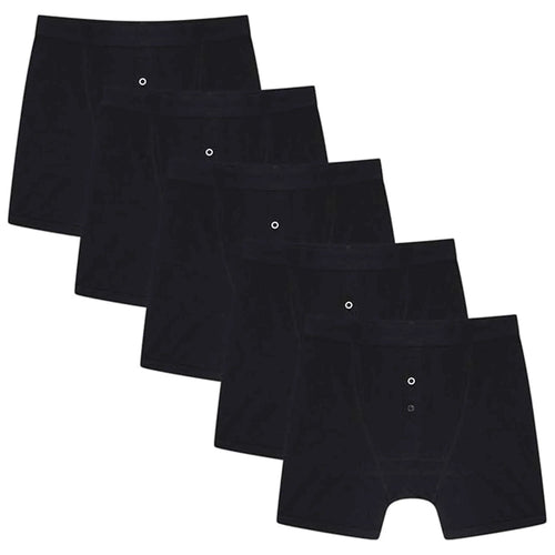pack-of-5-men-s-cotton-boxer-shorts-button-fly-breathable-stretchy-classic-trunks-premium-comfort-everyday-wear-gym-sports-sock-stack-black-m-boxer-shorts-1184879494 - Bobobiy
