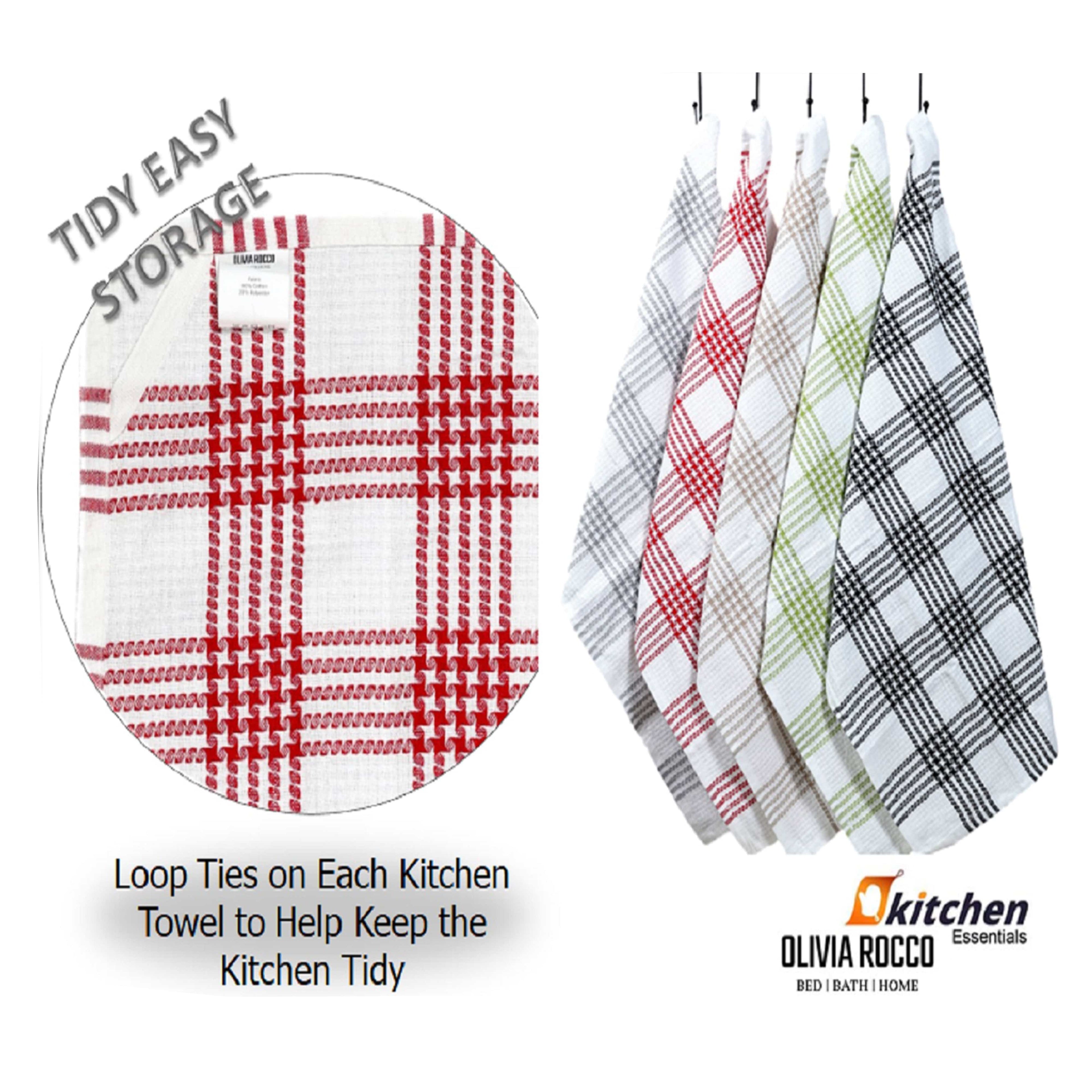 Pack of 5 Super Absorbent Quick Drying Houndstooth Cotton Tea Towels for Kitchen Durable Decorative Dish Towels 45cm x 65cm