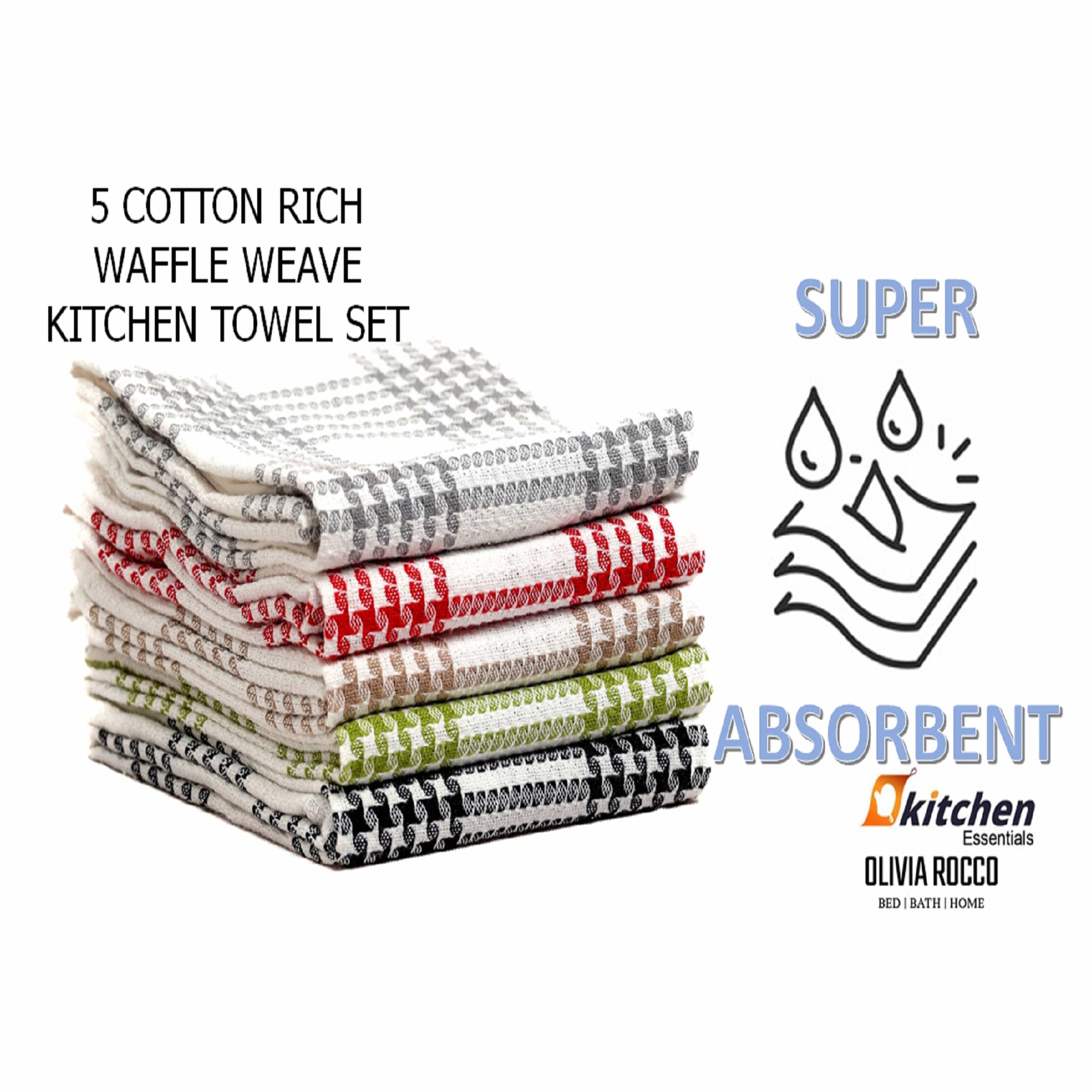 Pack of 5 Super Absorbent Quick Drying Houndstooth Cotton Tea Towels for Kitchen Durable Decorative Dish Towels 45cm x 65cm