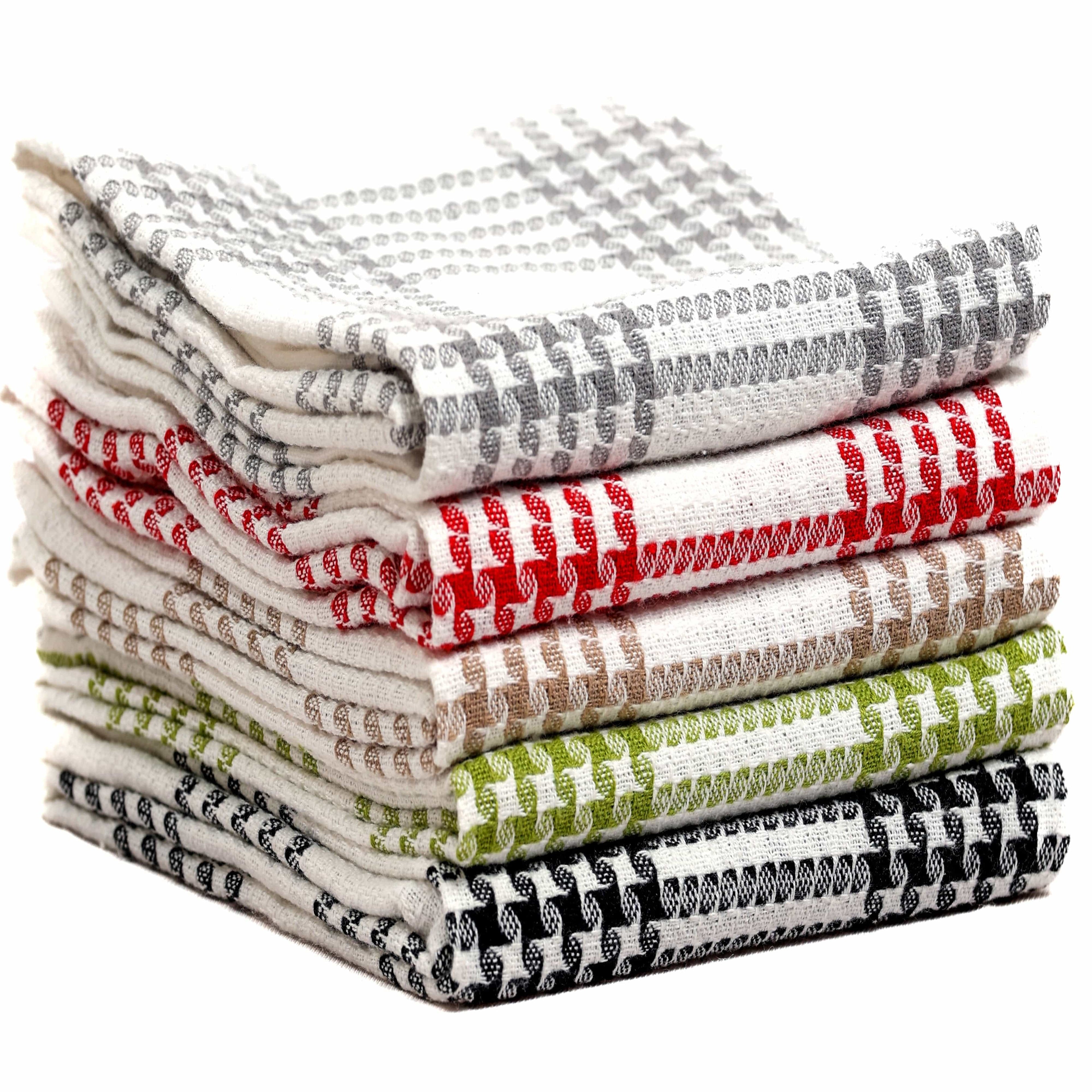 Pack of 5 Super Absorbent Quick Drying Houndstooth Cotton Tea Towels for Kitchen Durable Decorative Dish Towels 45cm x 65cm