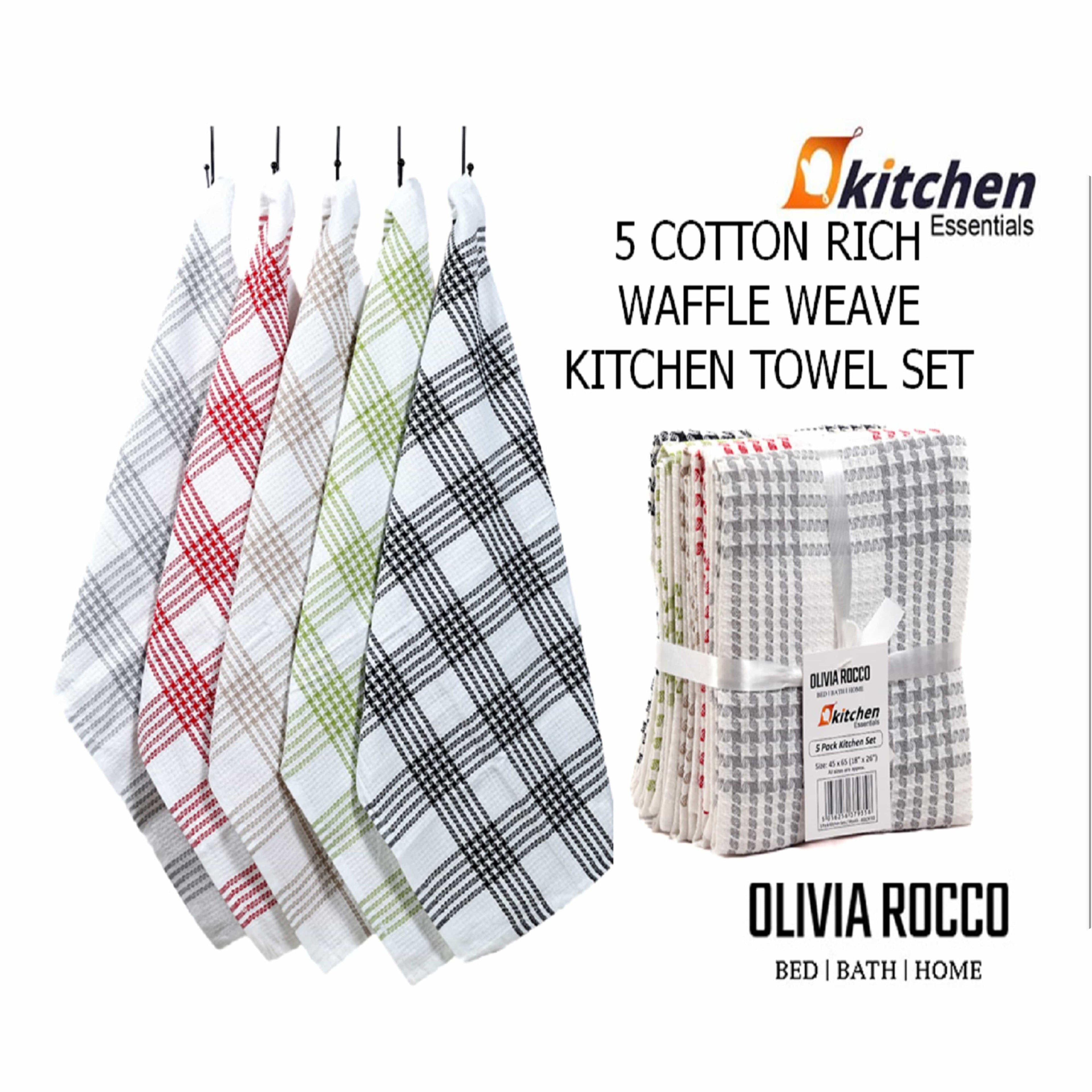 Pack of 5 Super Absorbent Quick Drying Houndstooth Cotton Tea Towels for Kitchen Durable Decorative Dish Towels 45cm x 65cm