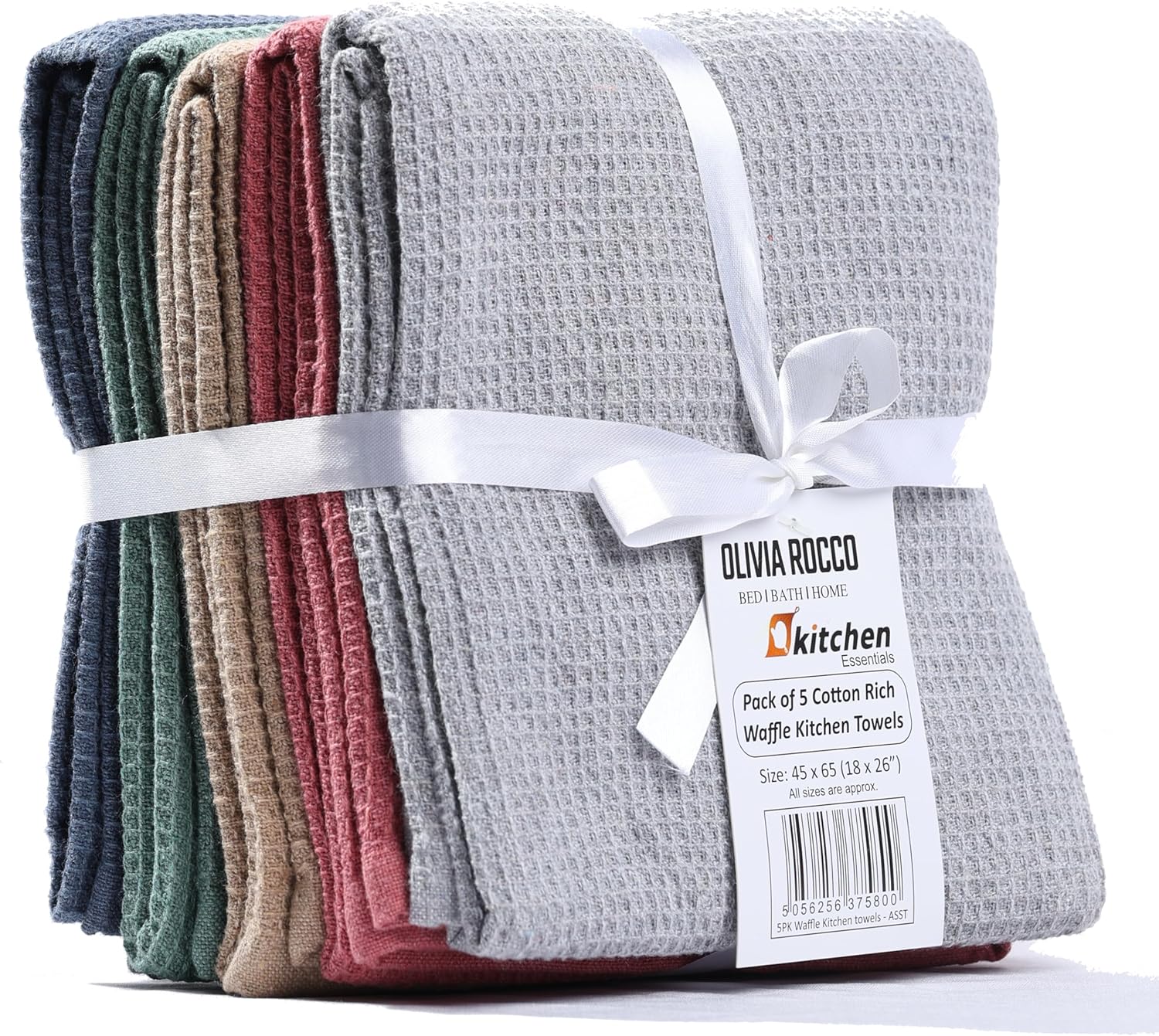 5 Pack Ultra Absorbent Waffle Kitchen Tea Towels High-Quality Soft Cotton Assorted Colours Durable for Home and Catering Use