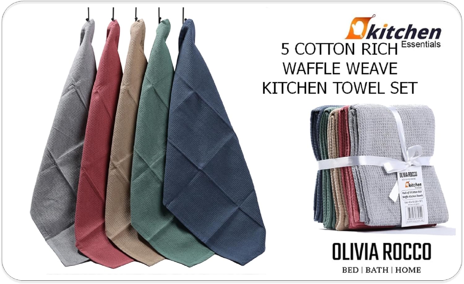 5 Pack Ultra Absorbent Waffle Kitchen Tea Towels High-Quality Soft Cotton Assorted Colours Durable for Home and Catering Use