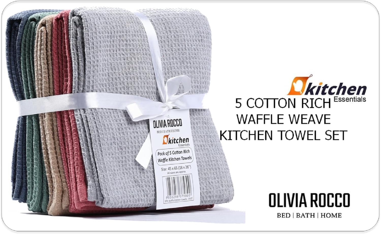 5 Pack Ultra Absorbent Waffle Kitchen Tea Towels High-Quality Soft Cotton Assorted Colours Durable for Home and Catering Use
