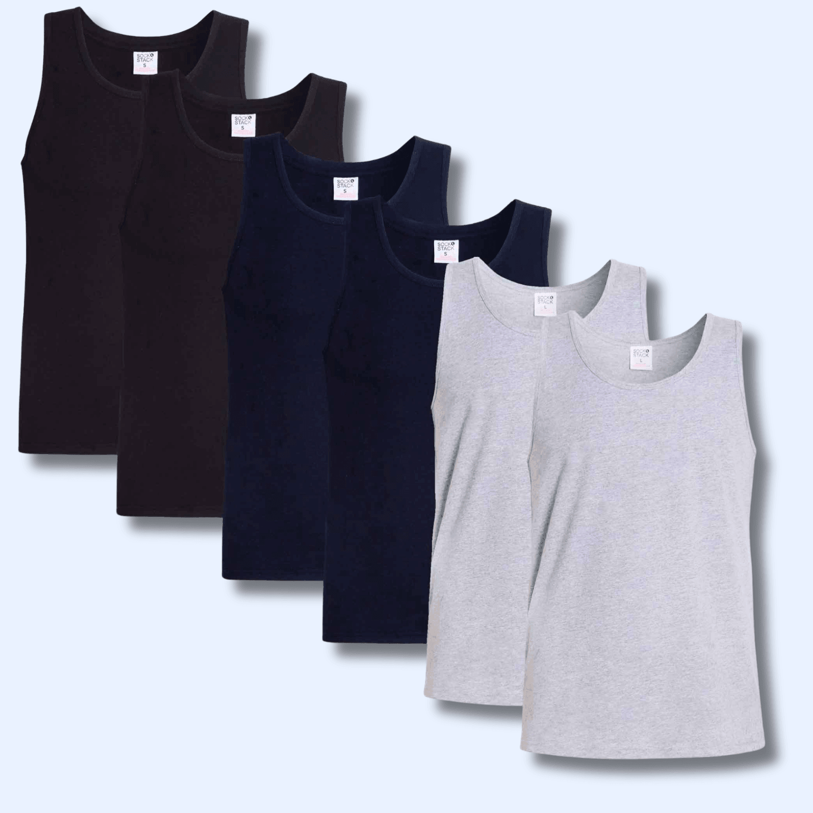 Pack of 6 Men's Cotton Blend Gym Muscle Vests Fitted Lightweight Comfortable Breathable Summer Wear Sizes S to XXL Available in Black Grey Navy White