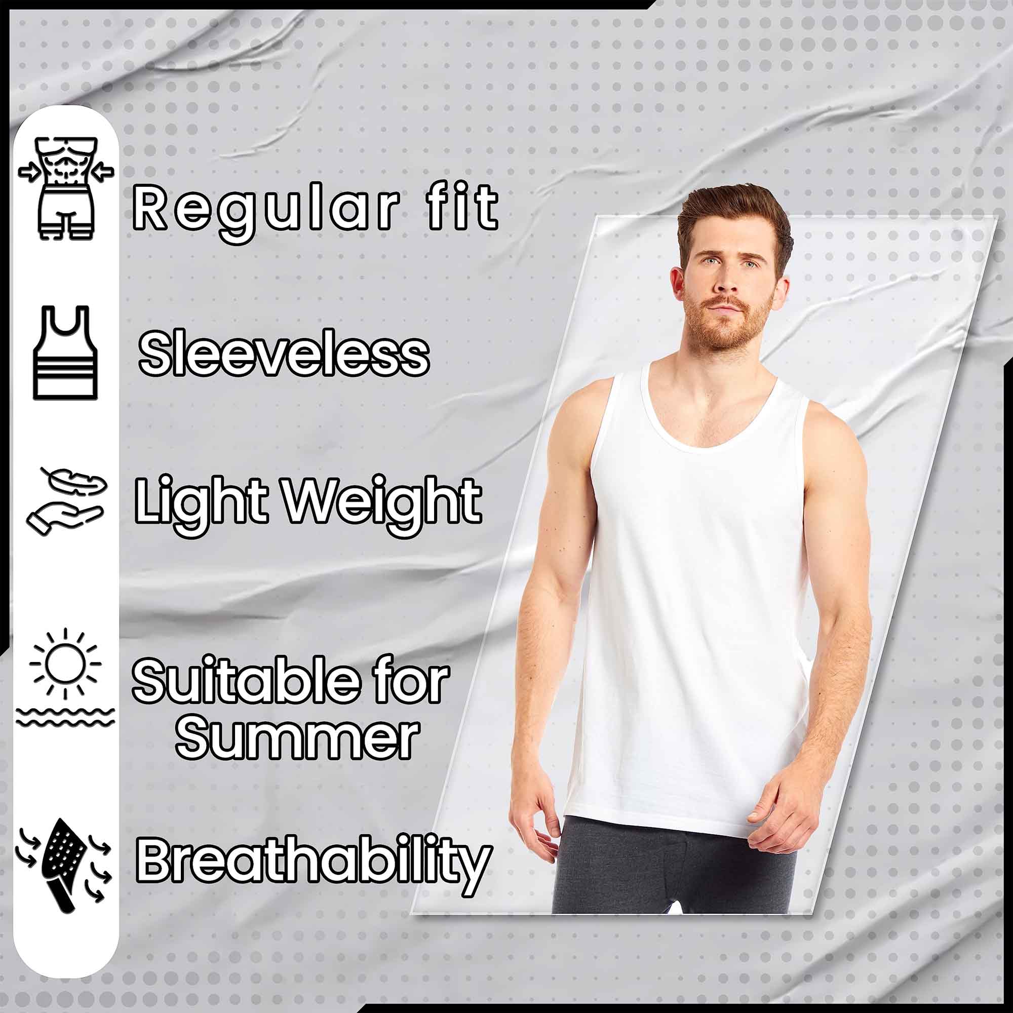 Pack of 6 Men's Cotton Blend Gym Muscle Vests Fitted Lightweight Comfortable Breathable Summer Wear Sizes S to XXL Available in Black Grey Navy White