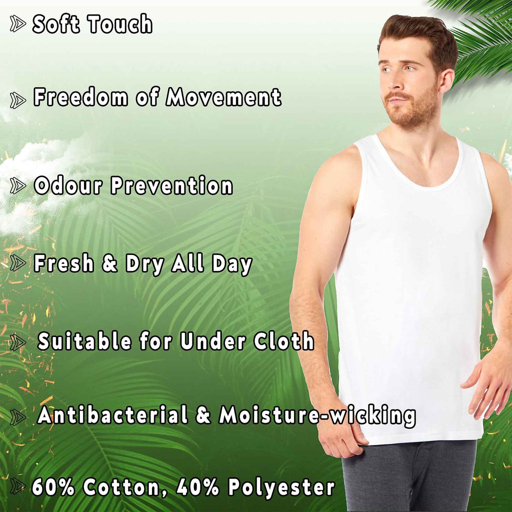 Pack of 6 Men's Cotton Blend Gym Muscle Vests Fitted Lightweight Comfortable Breathable Summer Wear Sizes S to XXL Available in Black Grey Navy White