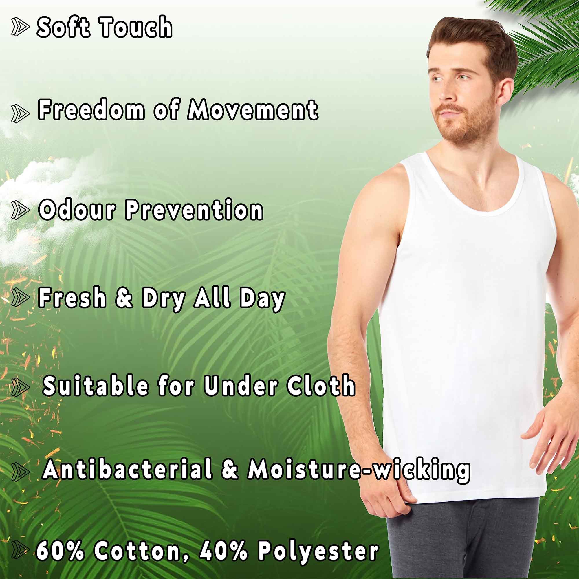 Pack of 6 Men's Cotton Blend Gym Muscle Vests Fitted Lightweight Comfortable Breathable Summer Wear Sizes S to XXL Available in Black Grey Navy White