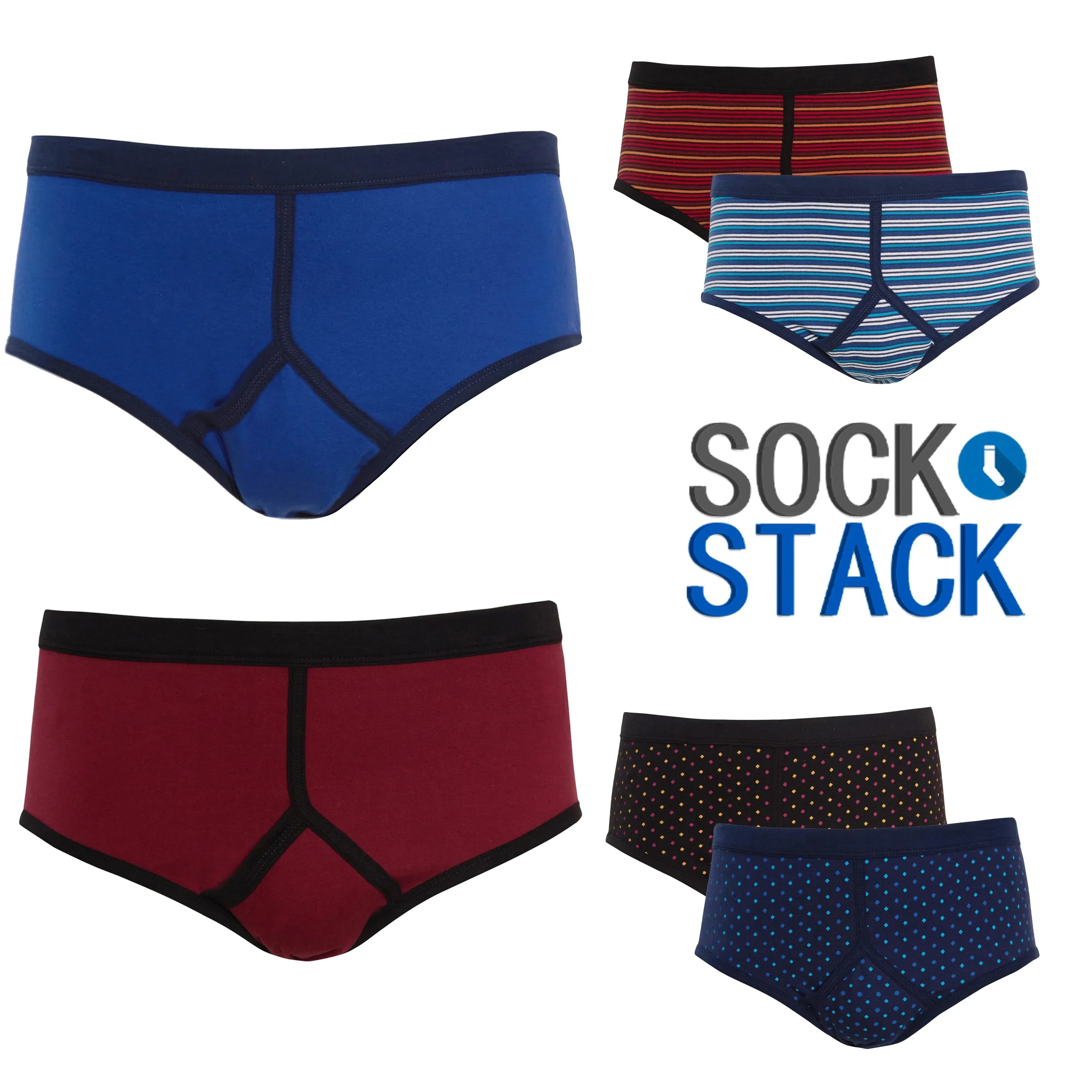 pack-of-6-men-s-printed-cotton-blend-briefs-classic-fit-underwear-with-elastic-waistband-plain-dot-stripe-designs-by-sock-stack-brief-1177111232 - Bobobiy