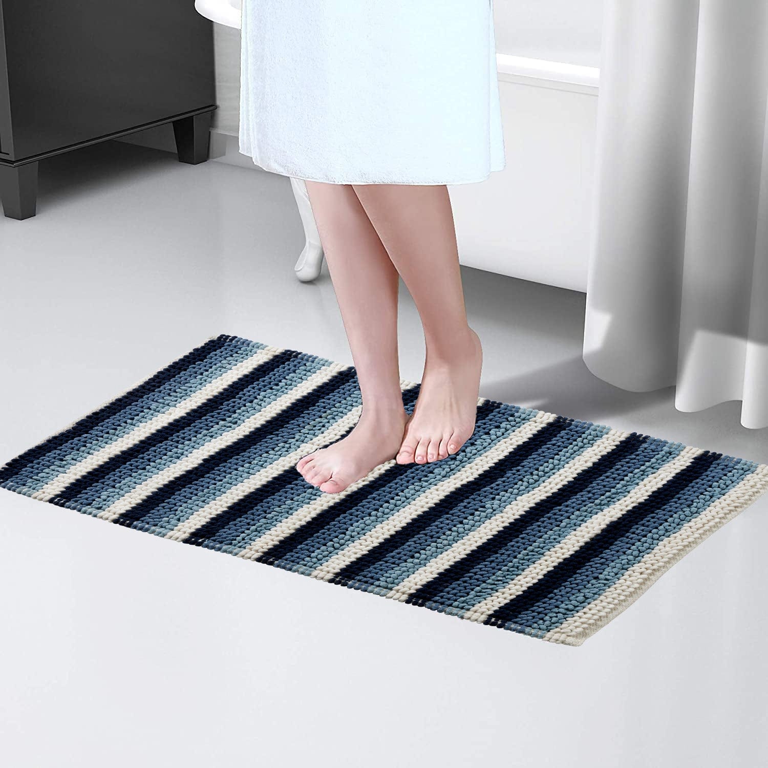Padstow Super Soft Absorbent Stripe Bathmat 50 x 80 cm Quick-Drying Anti-Slip Durable Bathroom Accessory